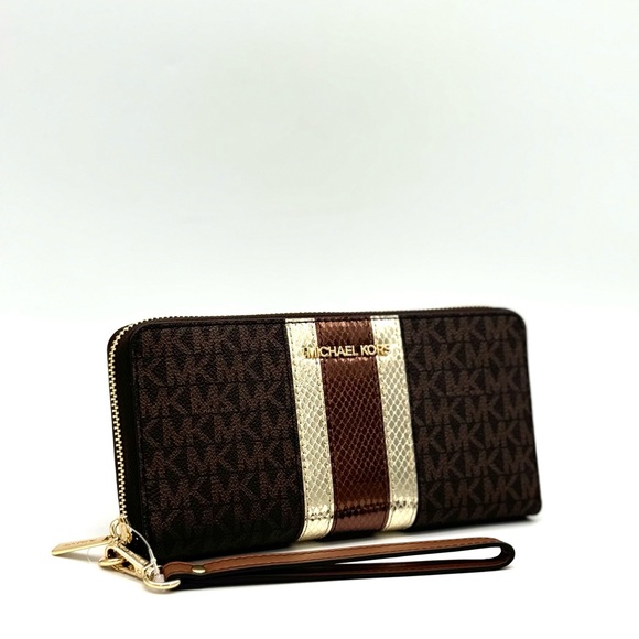 Michael Kors Large Continental Wallet Wristlet Brown Multi - Picture 3 of 9